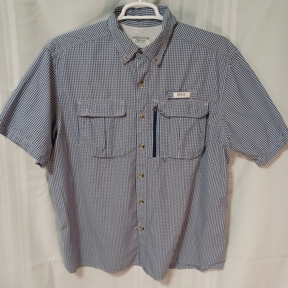 Gander Mountain Guide Series Mens XL Blue Gingham Fishing Shirt Short Sleeve Vnt